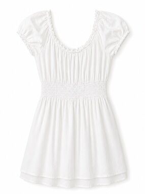 Hollister White Smocked Puff Sleeve Mini Dress Size M 80% New